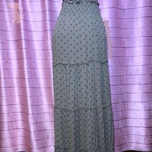 Mossimo Olive Green Boho Floral Ruffled Maxi Skirt